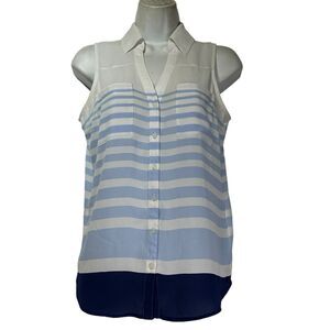 express portofino Shirt nautical blue white stripe button up collared tank XS